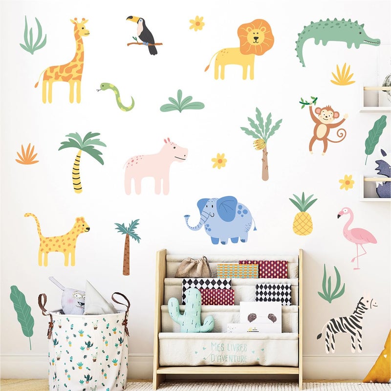 AOWDIAO Animals Wall Decals Cute Safari Wall Stickers for Baby Kids Jungle Theme Decor for Nursery Classroom Playroom Bedroom