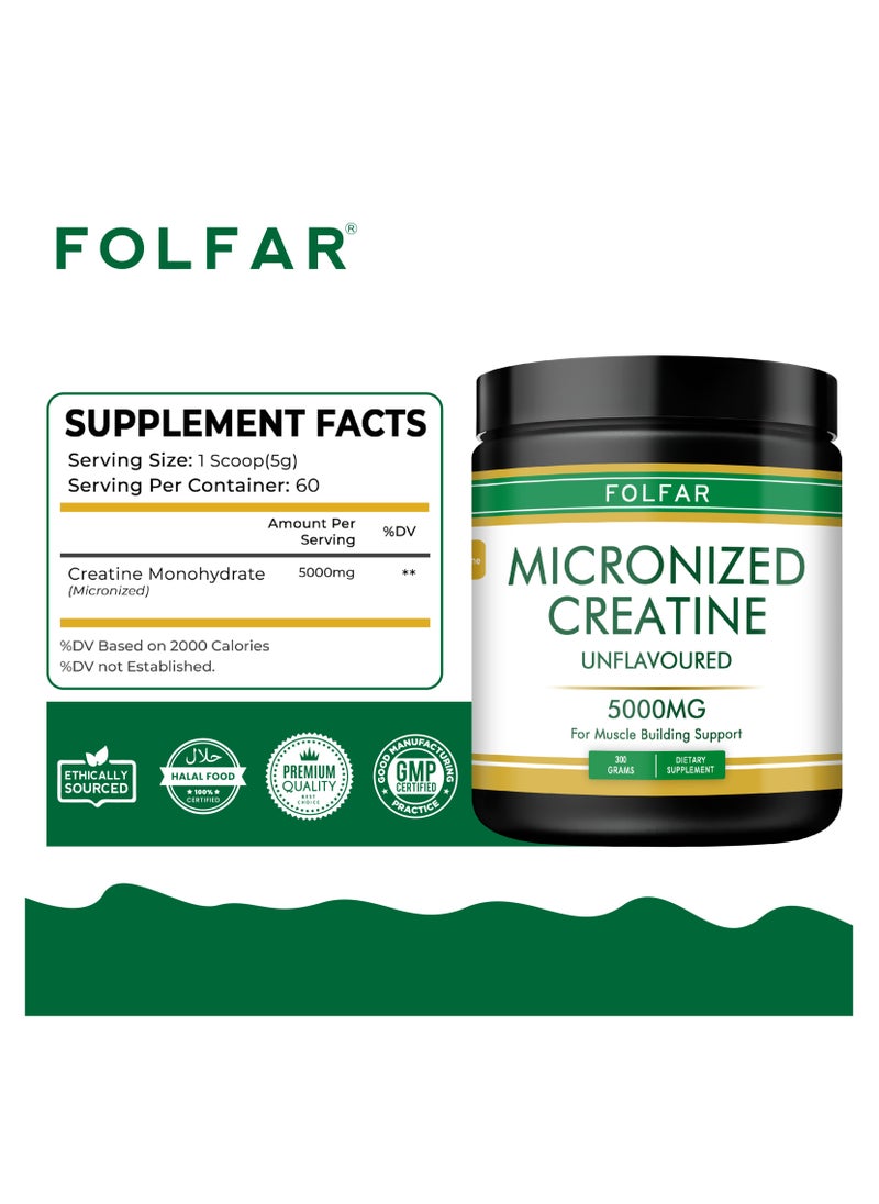 Folfar Creatine Monohydrate Powder for Muscle Building Support - Unflavored, 300 Grams, 60 Servings  - Image 2