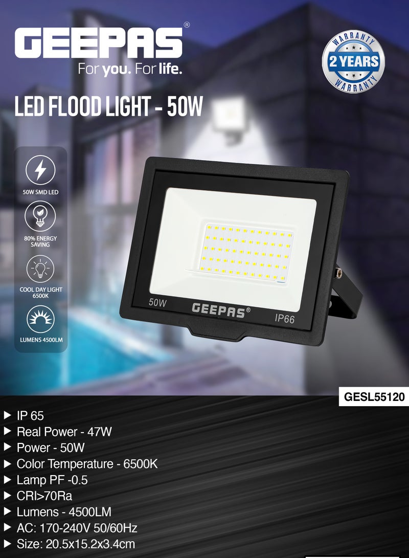 GEEPAS Geepas 50 W LED Flood Light GESL55120, 4500 Lumens and 6500 K Color Temperature, 80% Energy Efficient LED Light, Perfect for Outdoor Spaces, Sports Arenas, Parking Lot, Etc. 2 Year Warranty, Black  - Image 4
