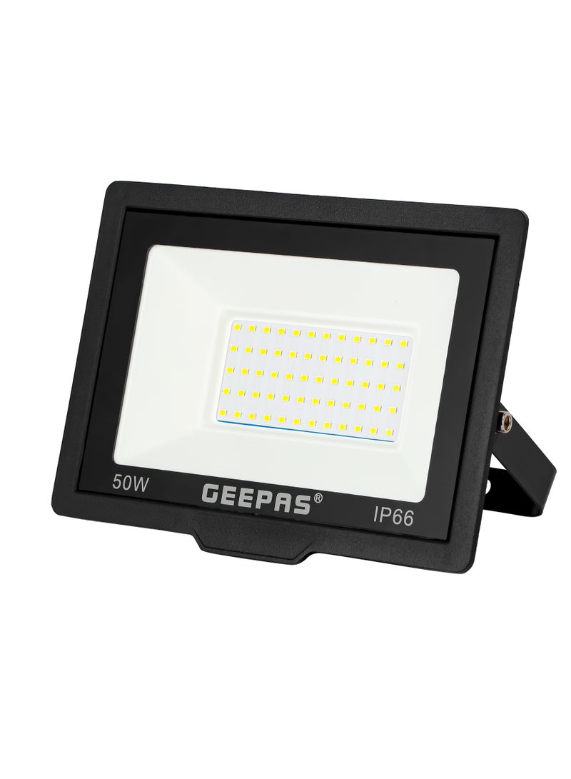 GEEPAS Geepas 50 W LED Flood Light GESL55120, 4500 Lumens and 6500 K Color Temperature, 80% Energy Efficient LED Light, Perfect for Outdoor Spaces, Sports Arenas, Parking Lot, Etc. 2 Year Warranty, Black  - Image 1
