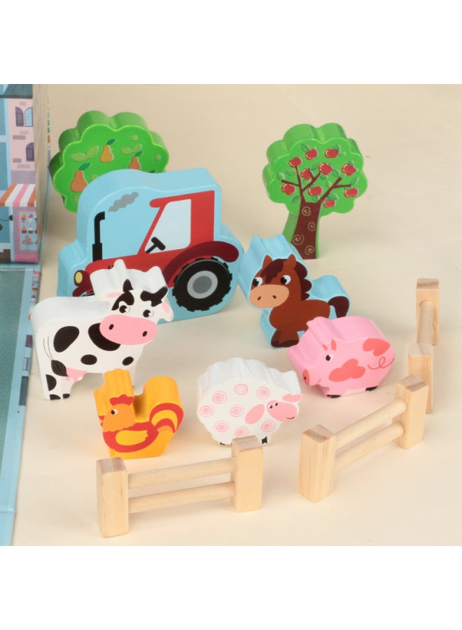 Wooden Theme Carton Set Gift Box. 7 Kindergarten Science And Education Toys Children's Zoo Educational Toys Stall-Color:KABI-Zoo Theme Carton - Image 4