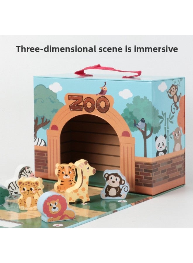 Wooden Theme Carton Set Gift Box. 7 Kindergarten Science And Education Toys Children's Zoo Educational Toys Stall-Color:KABI-Zoo Theme Carton - Image 3
