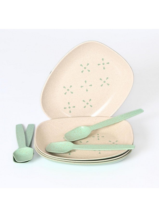 Eha Earth-Friendly Small Snack Serving Plates Set of 4 with Spoons | 6 inch | Small Snack Plates Made with Bamboo Fibers & Rice Husk Fiber | Microwave Safe | Dessert Plates | Celeste - Image 1