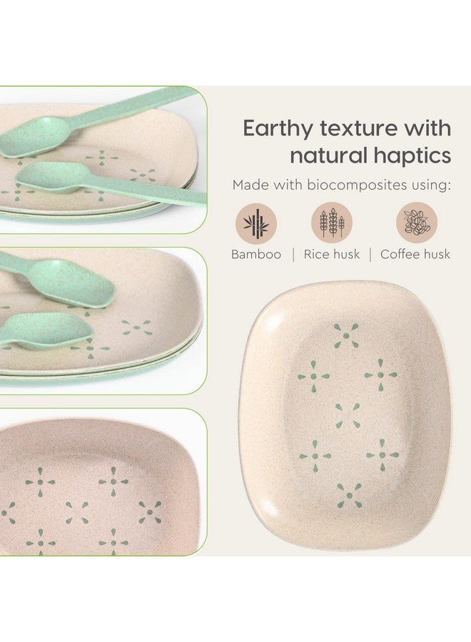 Eha Earth-Friendly Small Snack Serving Plates Set of 4 with Spoons | 6 inch | Small Snack Plates Made with Bamboo Fibers & Rice Husk Fiber | Microwave Safe | Dessert Plates | Celeste - Image 5