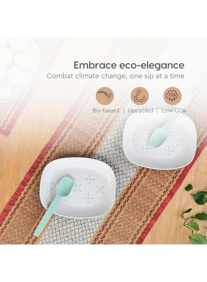 Eha Earth-Friendly Small Snack Serving Plates Set of 4 with Spoons | 6 inch | Small Snack Plates Made with Bamboo Fibers & Rice Husk Fiber | Microwave Safe | Dessert Plates | Celeste - Image 3