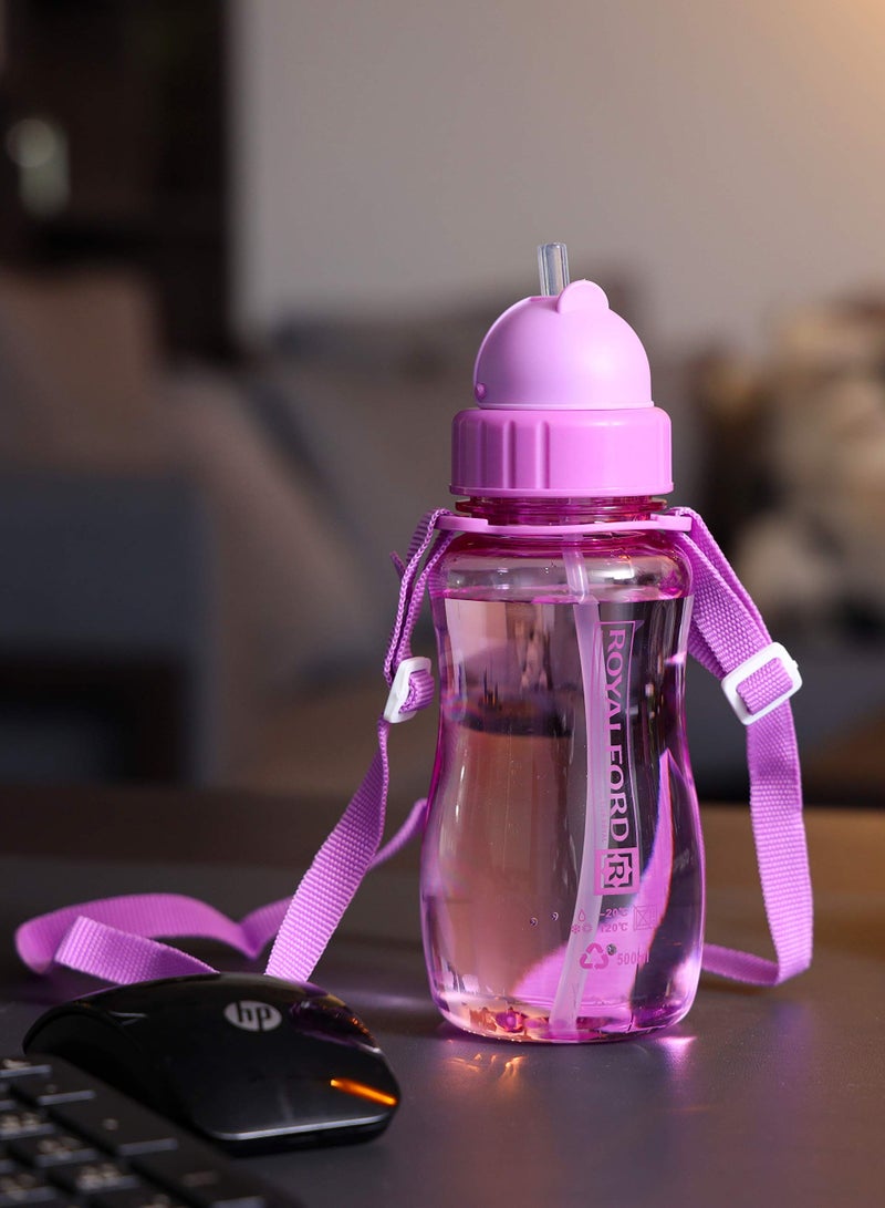 Royalford 500 Ml Water Bottle Kids Water Bottle, Toddler Water Bottle With Bendy Straw Portable With Hanging Loop Flip Top Spill Free Baby Sippy Purple - Image 4