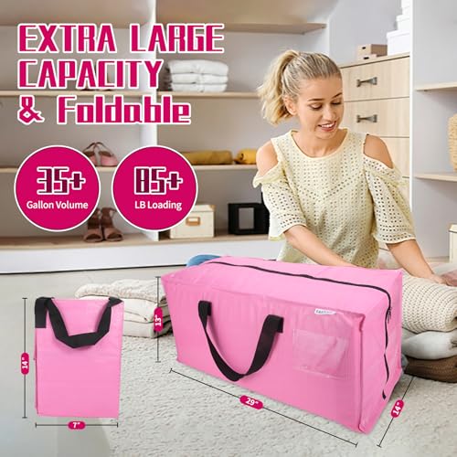 FASTORS 6-Pack Moving Bags,Heavy Duty Large Storage Bags with Zippers & Backpack Straps,Space Saver Bags are Packing Supplies for Moving & Travel,Alternative to Moving Boxes(Pink) - Image 2