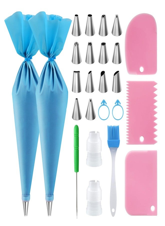 firstake Piping Bags and Tips Set - Reusable Piping Bag, 16 Inch Silicone Pastry Bags with 14 Icing Tips, 3 Scrapers, 2 Couplers, 2 Bags Ties, 1 Pastry Brush, Cake Decorating Kit for Baking Cupcake and Cookies - Image 1