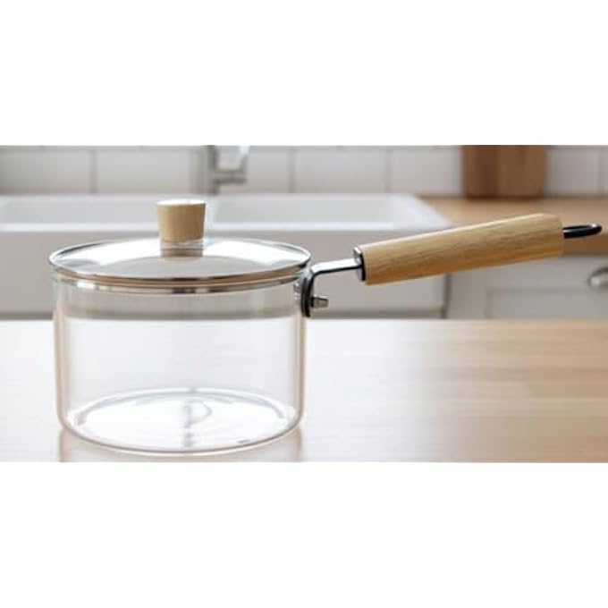 قدر حساء زجاجي عالي البورون بمقبض خشبي، تصميم بمقبض واحد من الزجاج الشفاف، سعة 18 لترًا