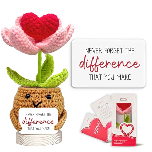 Gossby Handmade Positive Heart Flower Crochet Never Forget The Different That You Make Inspirational Gift for Women Thank You Appreciation Positive Gift for Teacher Mom Friend Coworker - Image 1