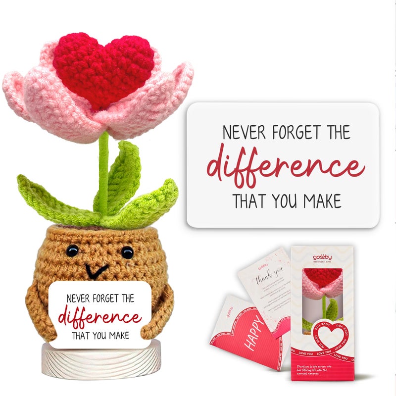 Gossby Handmade Positive Heart Flower Crochet Never Forget The Different That You Make Inspirational Gift for Women Thank You Appreciation Positive Gift for Teacher Mom Friend Coworker - Image 2