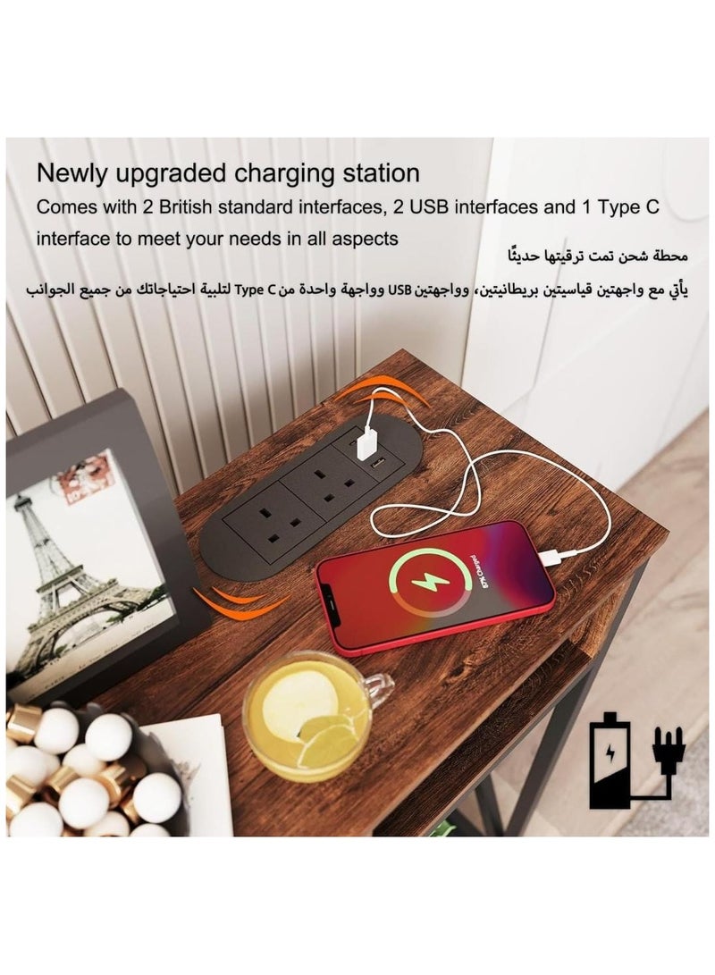 إكسبرت طاولة بتصميم مودرن، طاولة كونسول خشب وحديد، 1 درج و2 رف، خشب رمادي داكن بإطار داكن - Image 3