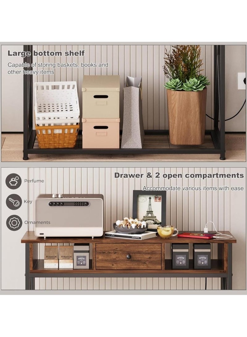 إكسبرت طاولة بتصميم مودرن، طاولة كونسول خشب وحديد، 1 درج و2 رف، خشب رمادي داكن بإطار داكن - Image 5