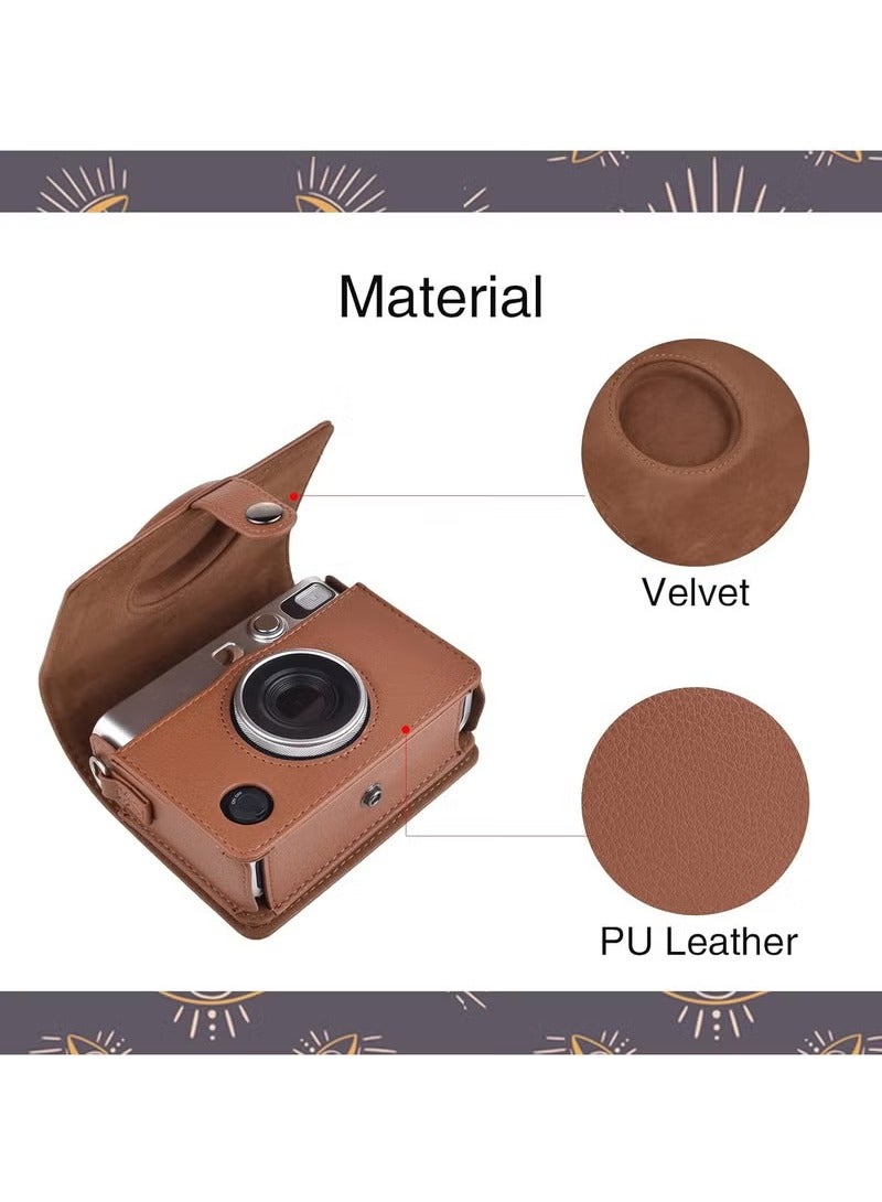 Arabest Case for Fuji Mini EVO,Camera Case Compatible for Fuji Mini EVO Camera with Adjustable Shoulder Strap in Brown Lychee Texture Horizontal Style - Image 4