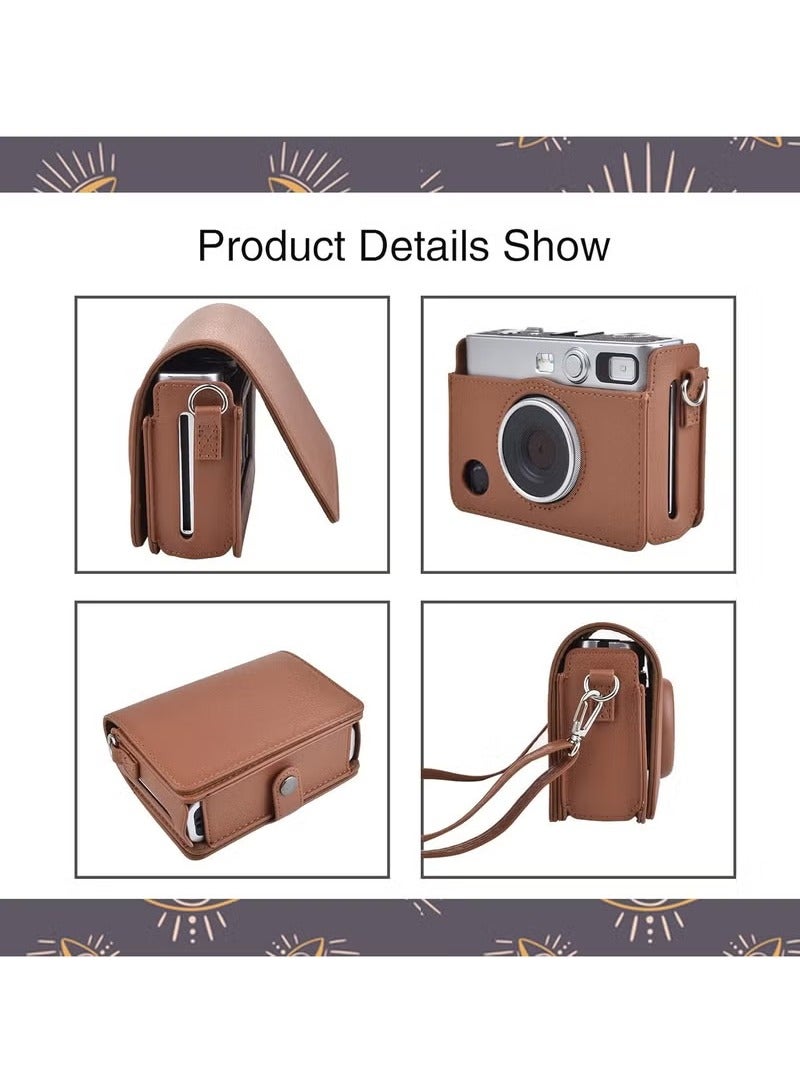 Arabest Case for Fuji Mini EVO,Camera Case Compatible for Fuji Mini EVO Camera with Adjustable Shoulder Strap in Brown Lychee Texture Horizontal Style - Image 5