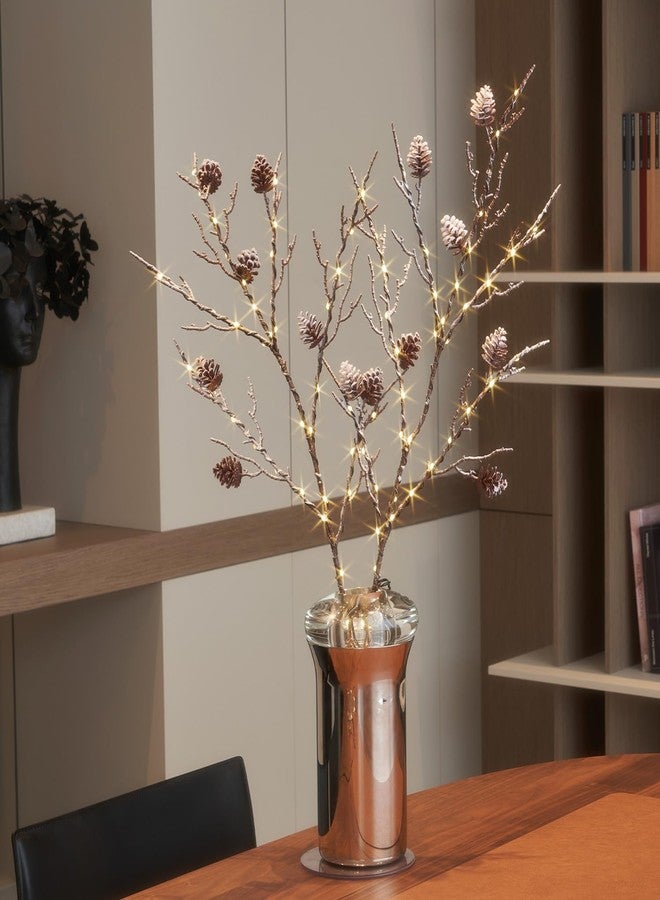 Fudios Lighted Branches with Pinecone 32in Artificial Snowed Willow Branch with Timer for Winter Christmas - Image 1