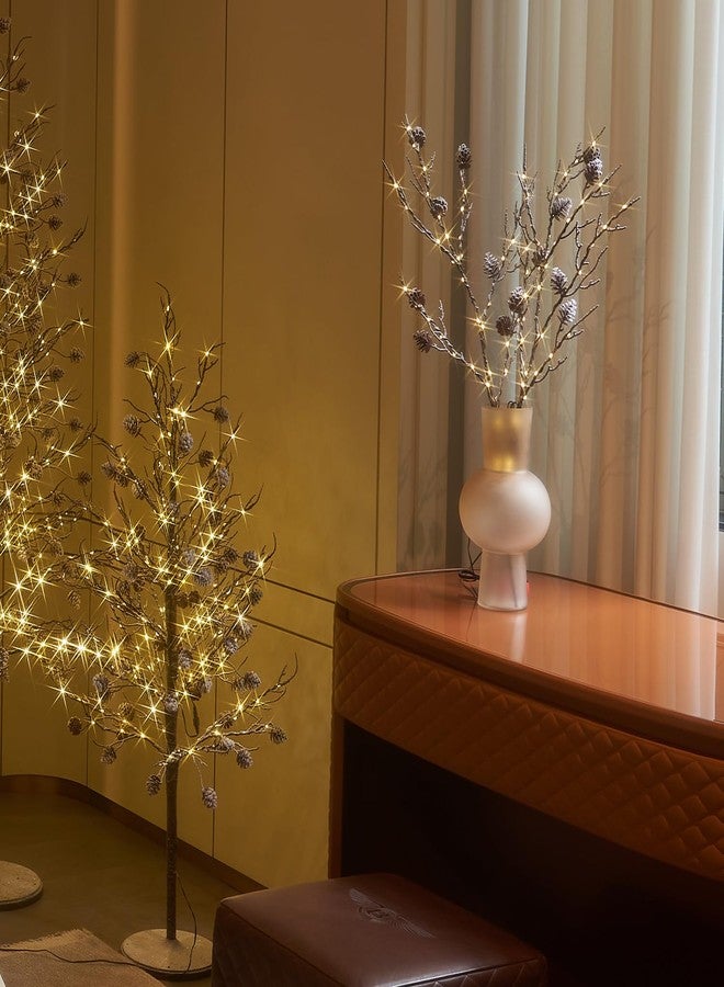 Fudios Lighted Branches with Pinecone 32in Artificial Snowed Willow Branch with Timer for Winter Christmas - Image 2