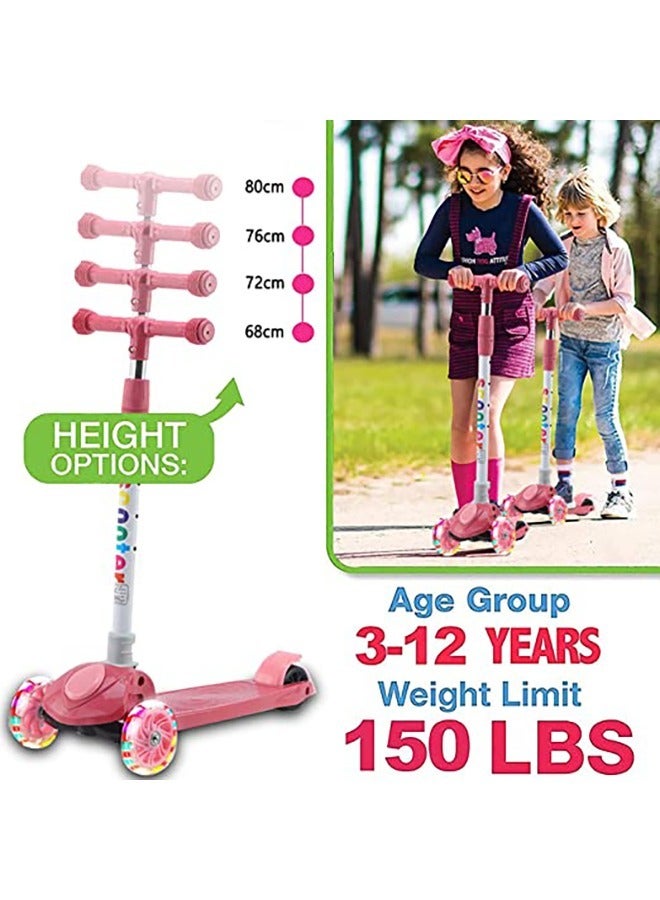 يلا جوي سكوتر ركلة للأطفال، سكوتر للأطفال الصغار سكوتر ركلة مع قابلة للطي، 4 ارتفاع قابل للتعديل، عجلات مضيئة للأعمار من 3 إلى 12 عامًا لتمارين التوازن (وردي) - Image 2