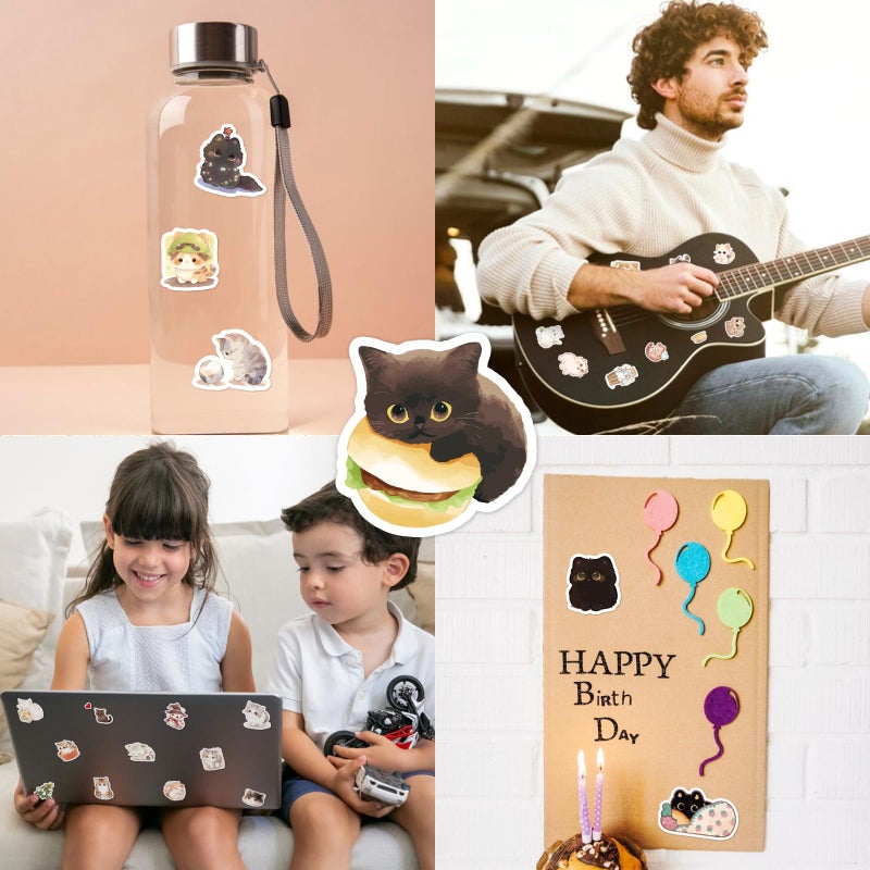 LINAYE 24 Sheets Cute Cat Stickers for Kids Teen Adults, 840 Counts Waterproof Adhesive Kawaii Kitten Stickers for Party Favors, Scrapbooking, Water Bottles, Laptop, Phone, Skateboard, Bicycle - Image 5