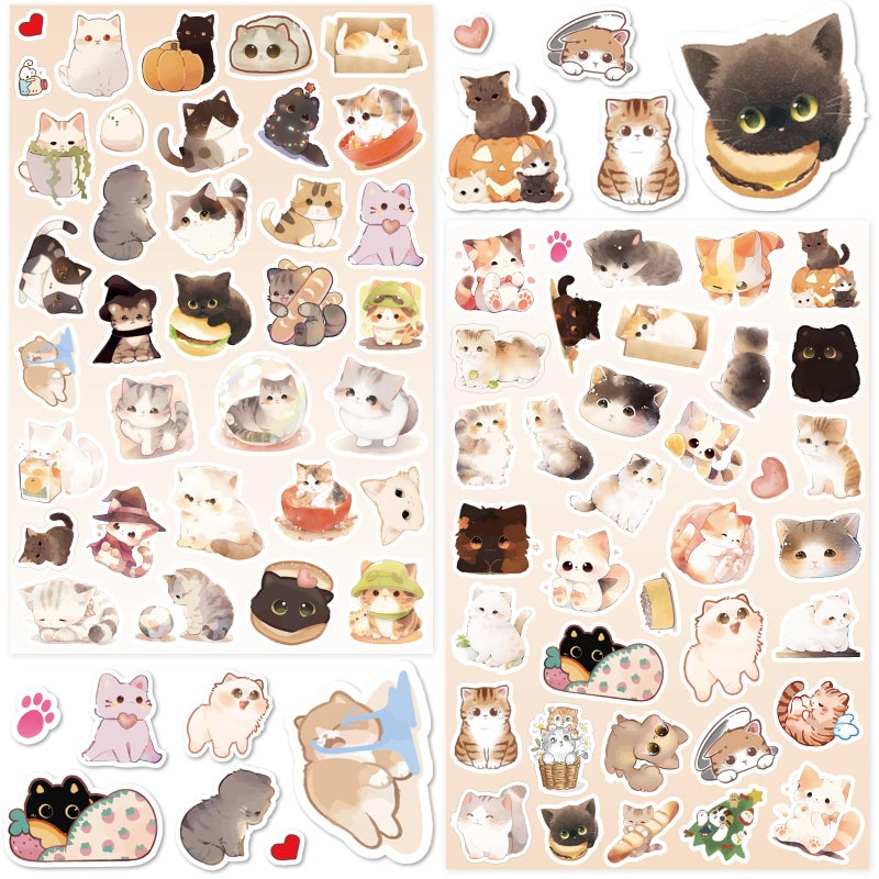 LINAYE 24 Sheets Cute Cat Stickers for Kids Teen Adults, 840 Counts Waterproof Adhesive Kawaii Kitten Stickers for Party Favors, Scrapbooking, Water Bottles, Laptop, Phone, Skateboard, Bicycle - Image 1