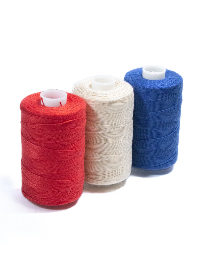 3 Rolls Jeans Sewing Threads – Durable Denim Stitching for DIY Projects (Cyan-Blue, Red, Soft Light Beige) – 300 Yards Each - Image 1