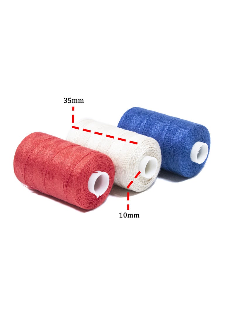 3 Rolls Jeans Sewing Threads – Durable Denim Stitching for DIY Projects (Cyan-Blue, Red, Soft Light Beige) – 300 Yards Each - Image 2