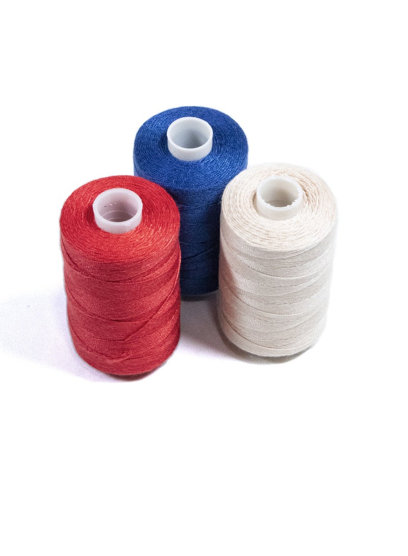 3 Rolls Jeans Sewing Threads – Durable Denim Stitching for DIY Projects (Cyan-Blue, Red, Soft Light Beige) – 300 Yards Each - Image 3