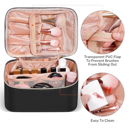 senbowe Travel Makeup Bag, Large Capacity Cosmetic Bags for Women,Portable Waterproof Leather Toiletry Bag Make Up Organizer Bag with Divider and Handle - Image 4