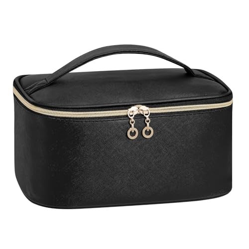 senbowe Travel Makeup Bag, Large Capacity Cosmetic Bags for Women,Portable Waterproof Leather Toiletry Bag Make Up Organizer Bag with Divider and Handle - Image 1