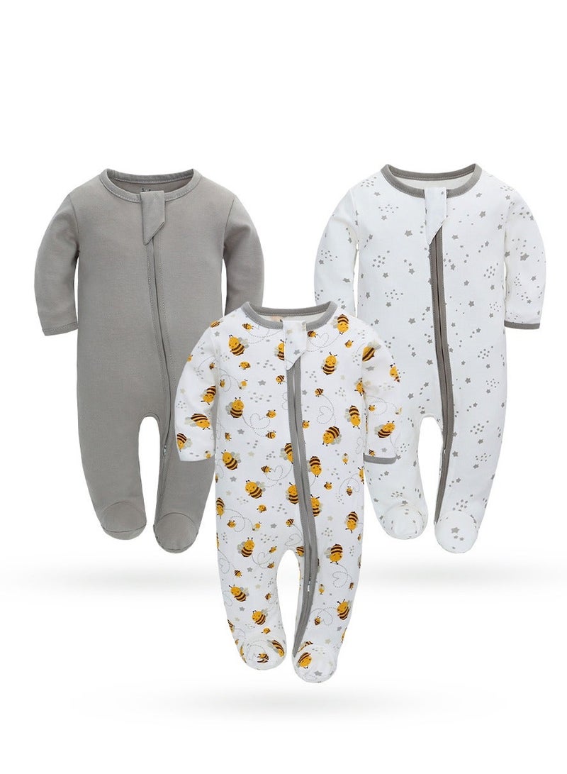 Miracle Baby 3PCS set baby rompers with zipper 100% cotton long sleeves Baby Onesies Soft Boys clothing - Image 1