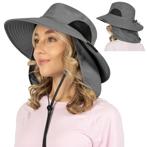 Suncube قبعة صيد شمسية من صن كيوب، قبعة شمسية للرجال والنساء، قبعة شمسية للمشي مع لسان رقبة، حافة عريضة، حزام ذقن، قبعة صيفية، حماية خارجية UPF 50+، قابلة للتعبئة، شبكة قابلة للتنفس (رمادي) - Image 2