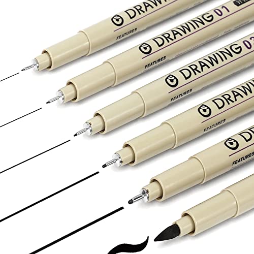 KOUSICOO Muchcute Micro Fineliner Drawing Art Pens 6 Black Fine Line Waterproof Ink Set Artist Supplies Archival Inking Markers Pigment Liner Journaling Sketch Outline Manga Anime Gifts Sketching Watercolor - Image 1