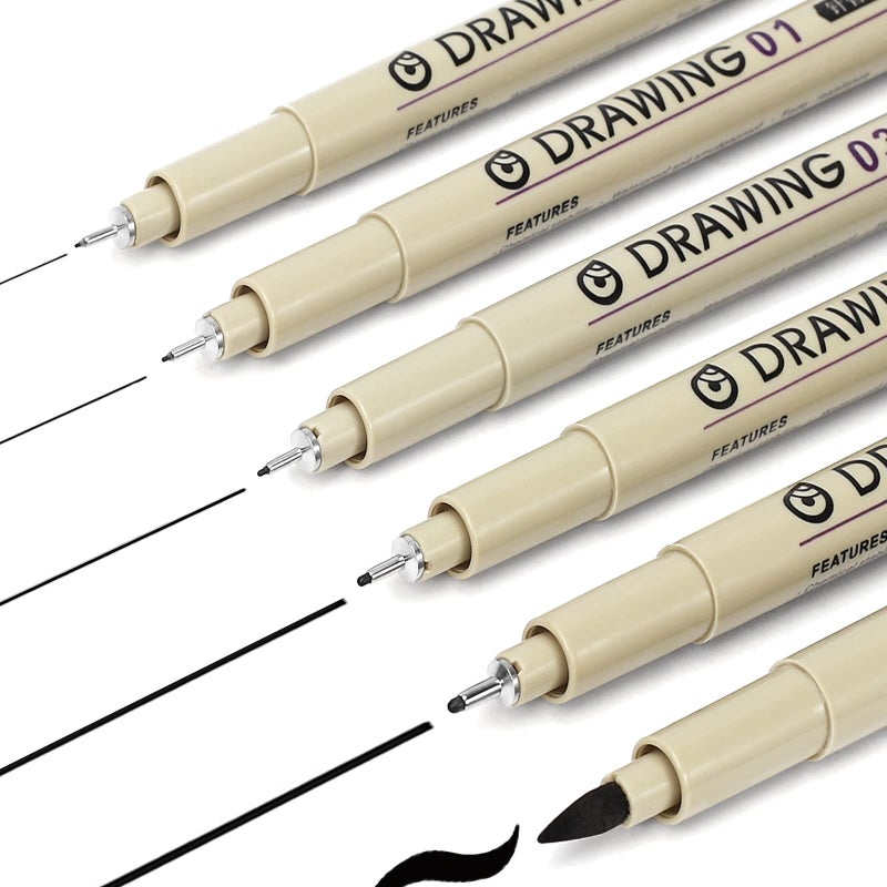 KOUSICOO Muchcute Micro Fineliner Drawing Art Pens 6 Black Fine Line Waterproof Ink Set Artist Supplies Archival Inking Markers Pigment Liner Journaling Sketch Outline Manga Anime Gifts Sketching Watercolor - Image 3