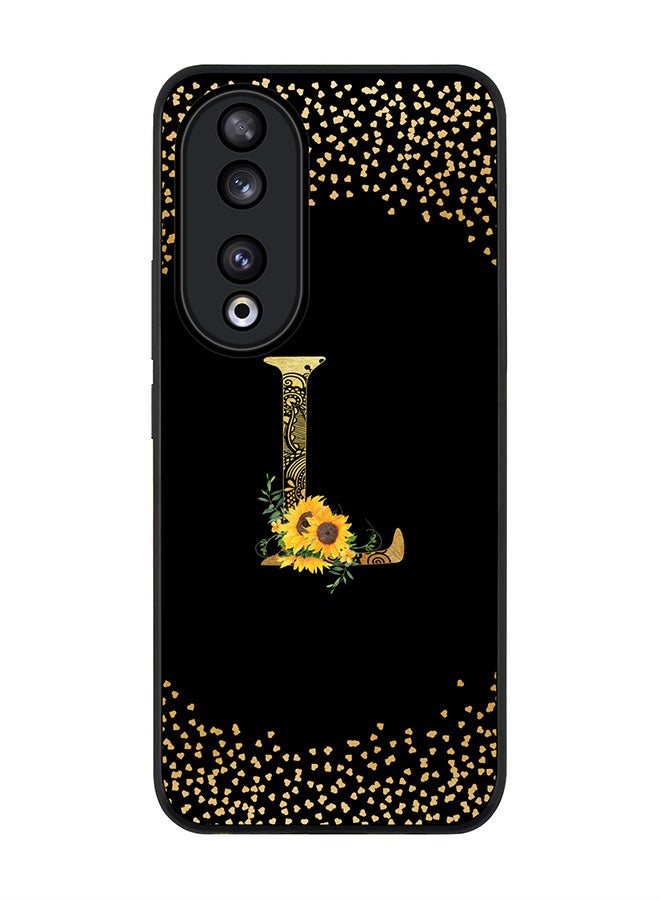 Stylizedd Rugged Black edge case for Honor 90 5G, Slim fit Flexible Anti Drop Thin Cover - Custom Monogram Initial Letter Floral Pattern Alphabet - L ( Black ) - Image 1