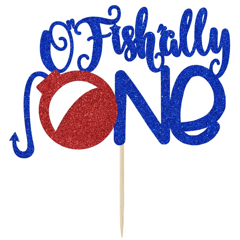 Hotmoon Ofishally One Cake Topper - The Big One Theme Decoration - Boy's First Birthday, Fishing Themed 1st Birthday Party Supplies(Blue and Red) - Image 2