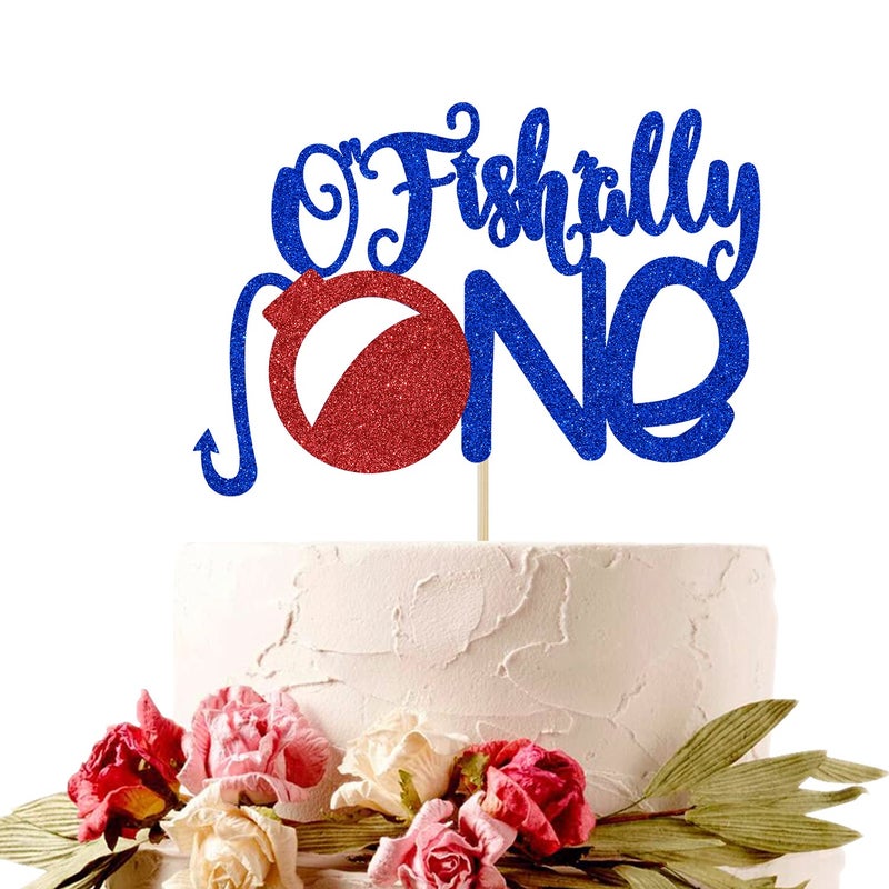 Hotmoon Ofishally One Cake Topper - The Big One Theme Decoration - Boy's First Birthday, Fishing Themed 1st Birthday Party Supplies(Blue and Red) - Image 3