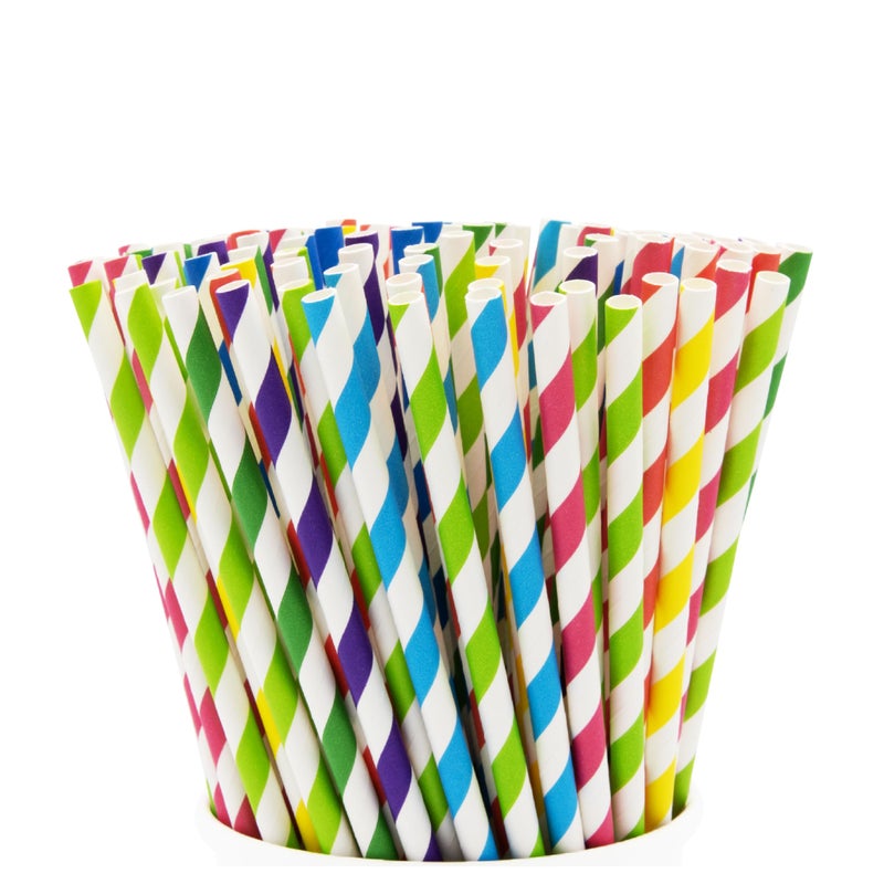 GUSTO 200 Pack Striped Paper Drinking Straws  Sturdy  NonSoggy  100 Biodegradable FoodSafe Ink and MultiLayered for LongLasting Use  Vibrant Assorted Colors Formerly Comfy Package