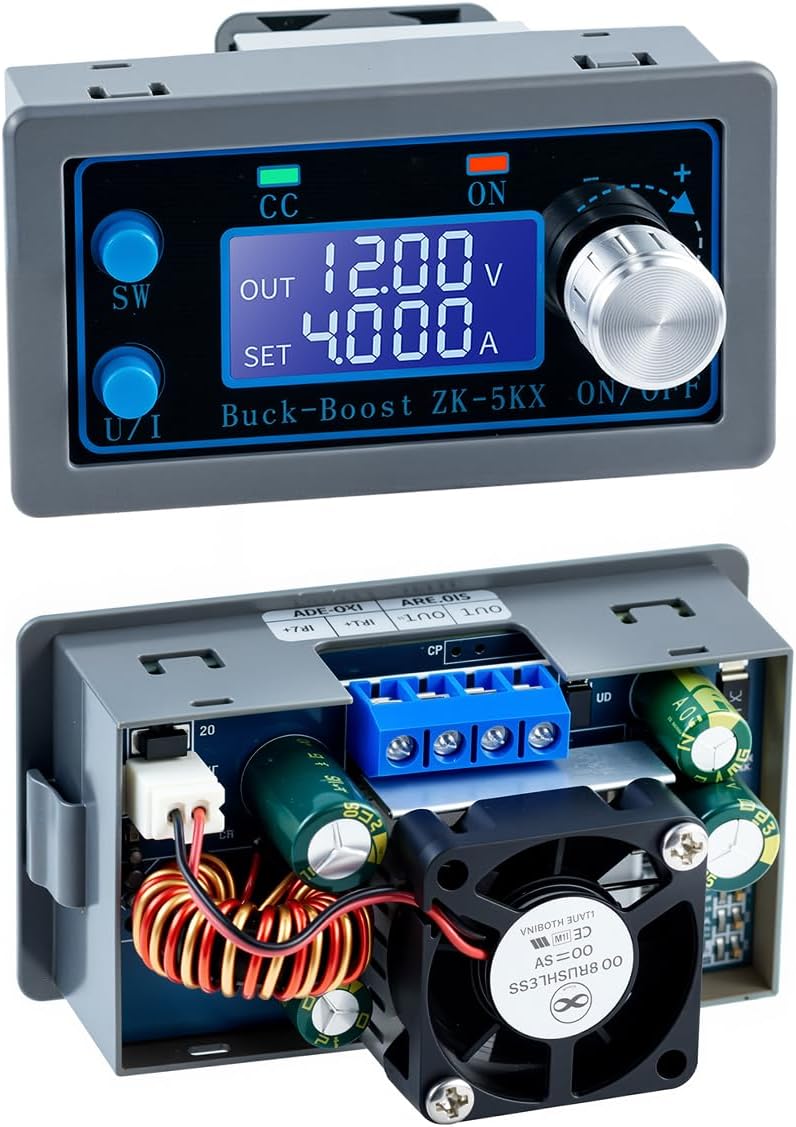 Hosyond محول طاقة من ن��ع DC-DC Buck-Boost، بترددات تيار متغيرة (CC/CV)، بجهود تتراوح بين 0.6 و36 فولت وتيارات تصل إلى 5 أمبير، وجهود خرج تبلغ 5 فولت، 6 فولت، 12 فولت، أو 24 فولت. وحدة طاقة تتميز بتنظيم الجهد بشكل قابل للتعديل، وتُستخدم كمصدر طاقة في المختبرات. - Image 2