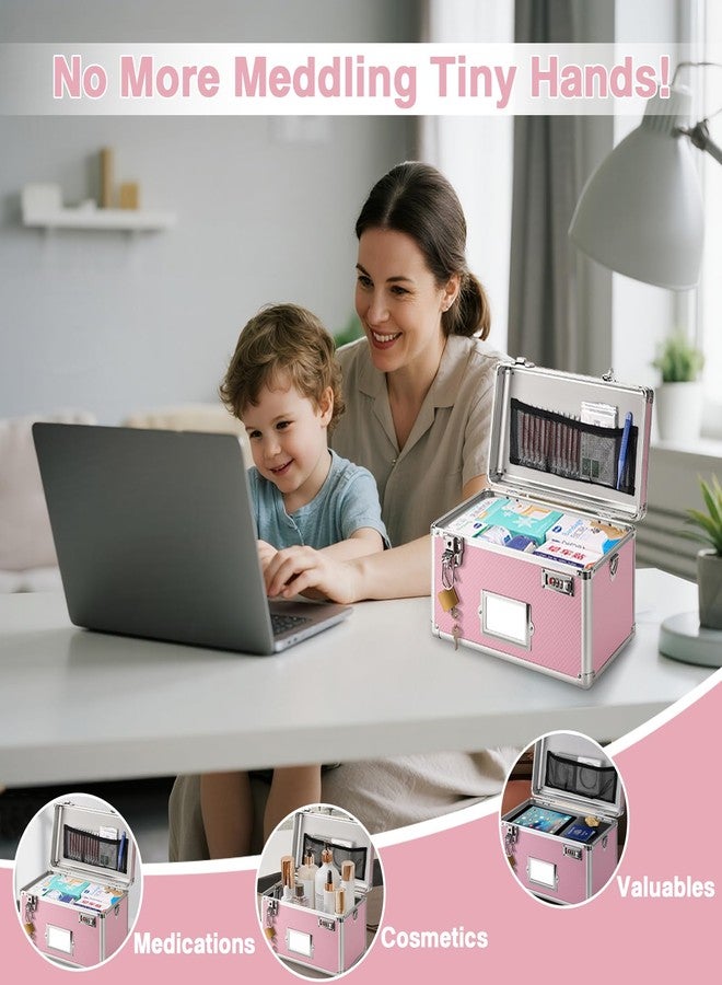LOCKCURX Lockable Storage Box with Combination & Key Lock - Large Lock Box with Shoulder Strap & Label Slot, Portable Security Chest for Document, Medicine & Valuable, 13.4x7.6x8.2in Pink - Image 5