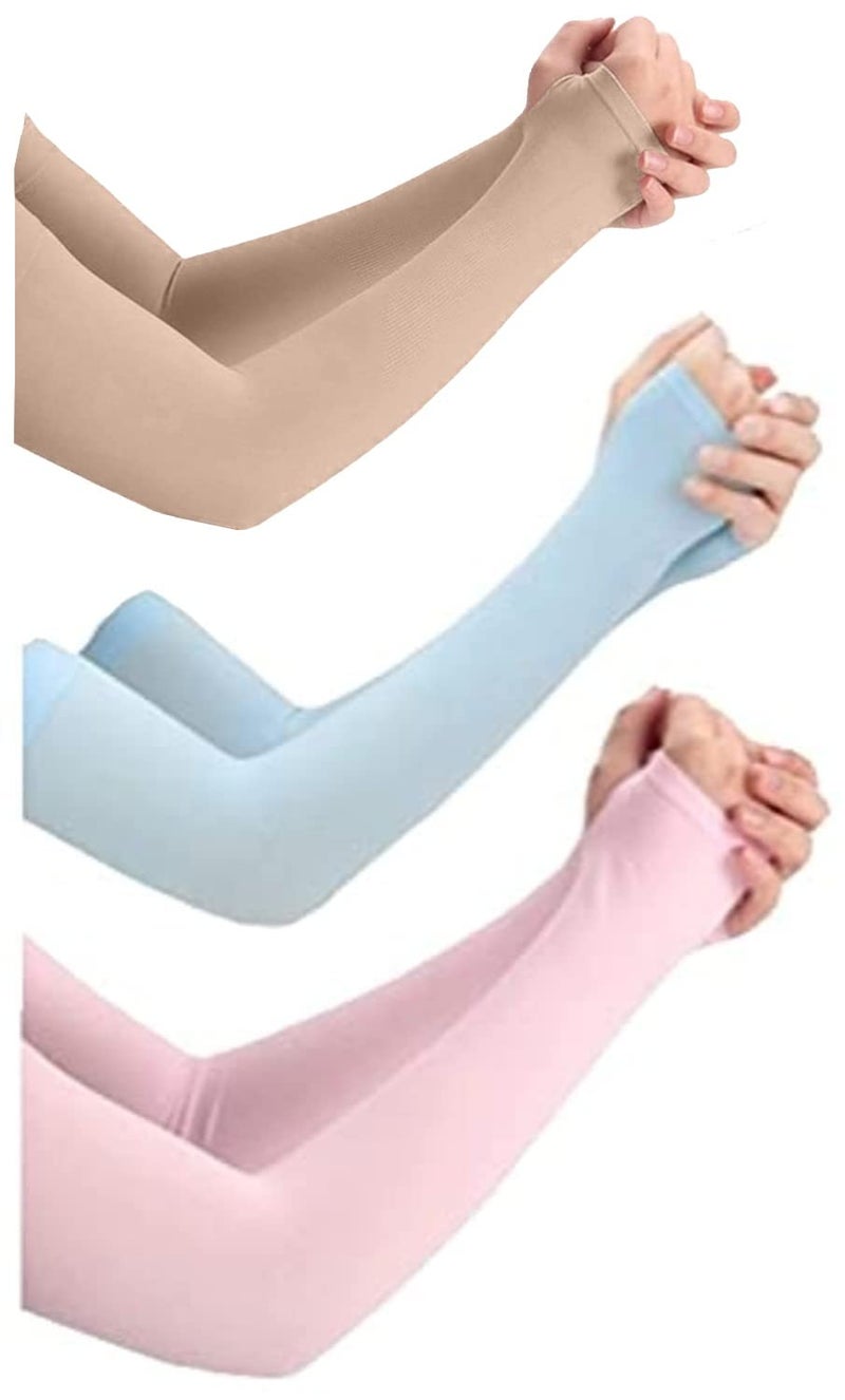 NESVIB 3 Pairs Biker/Sports Full Arm Fingerless Sleeves Gloves for UV, Dust, Summer, Sun Protection for men and Women - Image 1