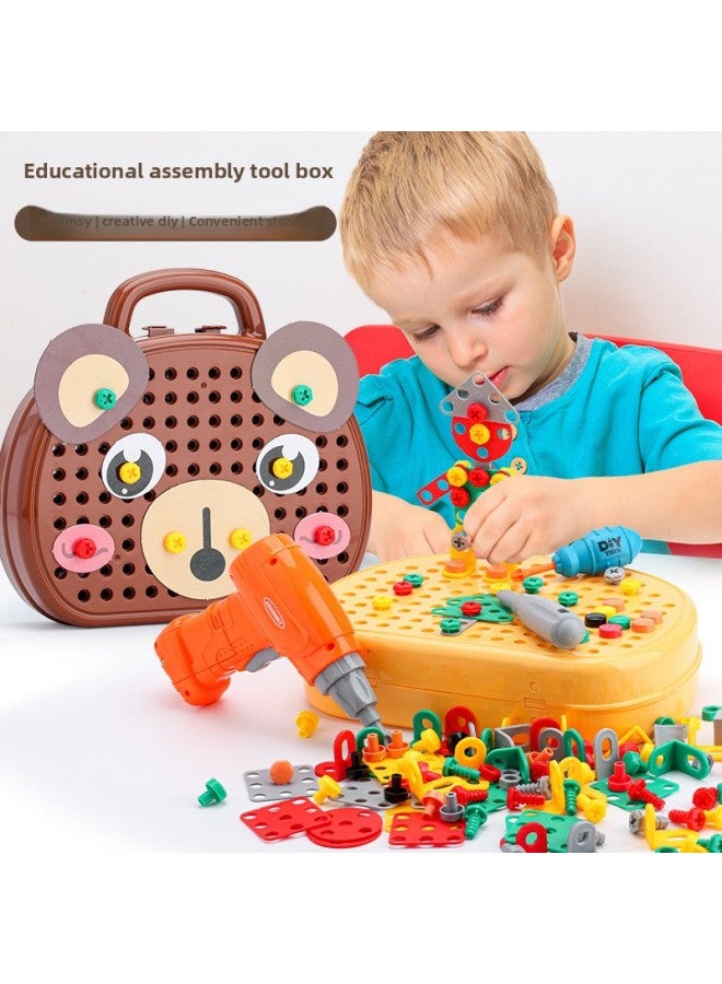 Assembled Toolbox Baby Educational Electric Drill Screwdriver Screw Repair Children Repair Toolbox-Color:English Color Box-bear Toolbox + Electric Drill - Image 2