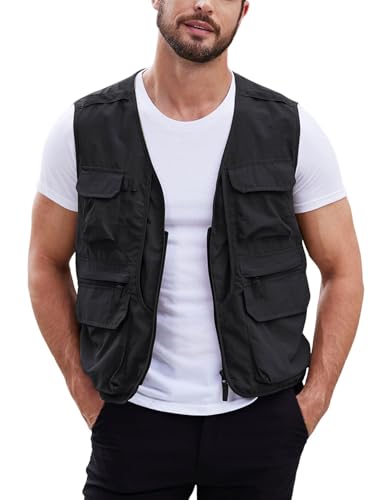 Gihuo Men's Utility Fishing Vest Lightweight Outdoor Work Safari Travel Cargo Vest with Multi-Pockets (US, Alpha, X-Large, Regular, Regular, Black) - Image 1