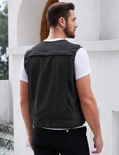 Gihuo Men's Utility Fishing Vest Lightweight Outdoor Work Safari Travel Cargo Vest with Multi-Pockets (US, Alpha, X-Large, Regular, Regular, Black) - Image 4
