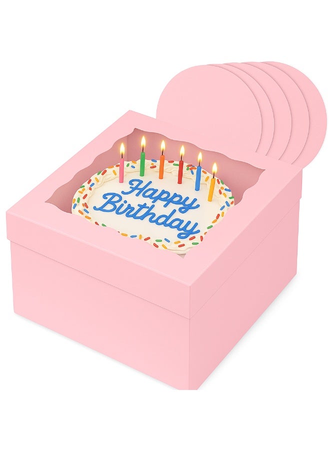 تصميم زينس علب كيك مع نافذة (5 قطع) مقاس 12×12×6 بوصة | 5 قواعد كيك كبيرة من الكرتون بغطاء | صندوق معجنات وكوكيز وتارت وحلويات | عبوة طعام قوية مناسبة لأعياد الميلاد والأعراس باللون الوردي (30.5×30.5×15.2 سم) - Image 1
