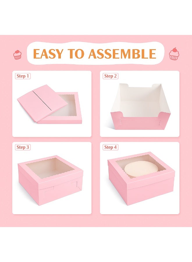 تصميم زينس علب كيك مع نافذة (5 قطع) مقاس 12×12×6 بوصة | 5 قواعد كيك كبيرة من الكرتون بغطاء | صندوق معجنات وكوكيز وتارت وحلويات | عبوة طعام قوية مناسبة لأعياد الميلاد والأعراس باللون الوردي (30.5×30.5×15.2 سم) - Image 3