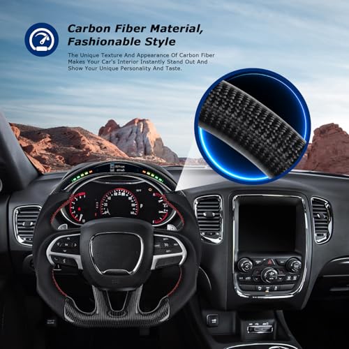 VOONKE Real Carbon Fiber Steering Wheel Red Stitching For Dodge Charger/Challenger/SXT/GT/RT/SRT/Heallcat D-shaped LED Shift Indicator Nappa Perforated Leather Flat-bottom Steering Wheel-With Heat - Image 3