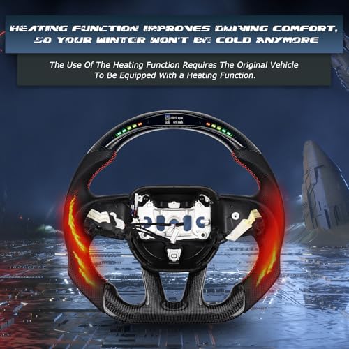 VOONKE Real Carbon Fiber Steering Wheel Red Stitching For Dodge Charger/Challenger/SXT/GT/RT/SRT/Heallcat D-shaped LED Shift Indicator Nappa Perforated Leather Flat-bottom Steering Wheel-With Heat - Image 2