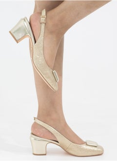 LAMARAPARIS Blaze block 5.5cm heel sling back with sqr trim pumps gold  - Image 2
