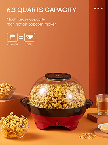 HOUSNAT Popcorn Machine 28 Cup Popcorn Maker 800w Electric Stirring Popcorn Popper with QuickHeat TechnologyRemovable NonStick SurfaceCool Touch HandlesThicken Transparent Cover2 Measuring Cap - Image 3