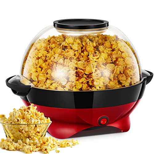 HOUSNAT Popcorn Machine 28 Cup Popcorn Maker 800w Electric Stirring Popcorn Popper with QuickHeat TechnologyRemovable NonStick SurfaceCool Touch HandlesThicken Transparent Cover2 Measuring Cap - Image 1